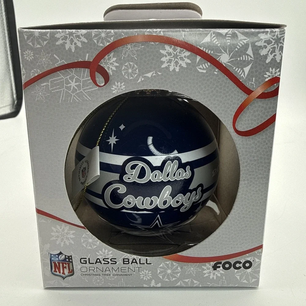Dallas Cowboys Glass Ball‎ Ornament One Size Blue NFL Football FOCO Christmas
